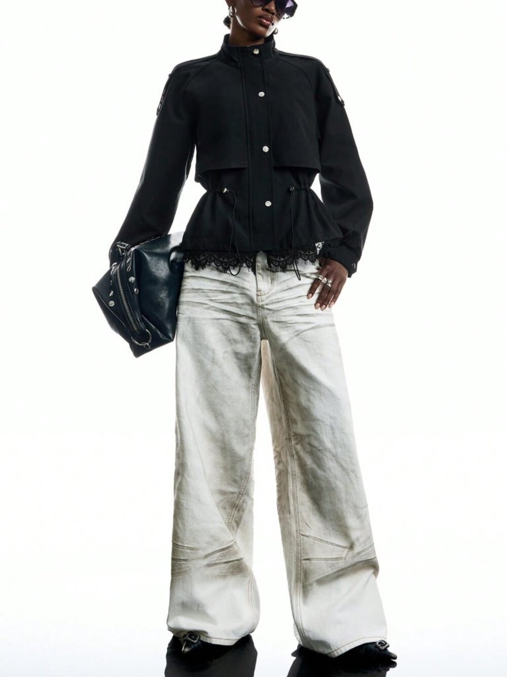 Black Casual Women's Long Sleeve Single-Breasted Drawstring Waist Trench Coat
